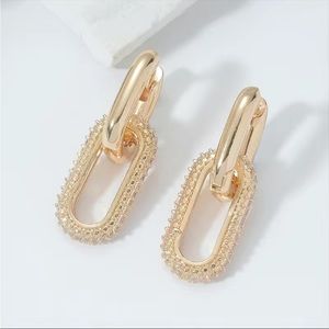 NEW 18K Gold plated zircon mosaic copper link earrings every day chic nwt
